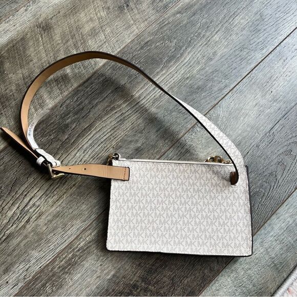 Michael Kors Mini Belt Bag Wristlet Purse Medium Cream Grey Tan Vegan Leather - Picture 10 of 12